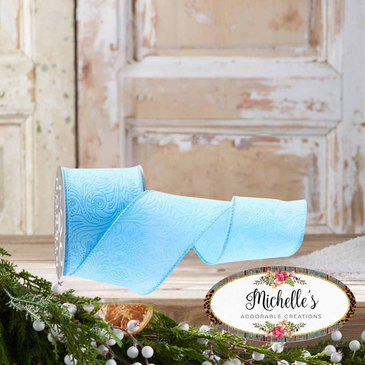 Shop For 2.5in Flower Embossed Ribbon: Light Blue (10 Yards)