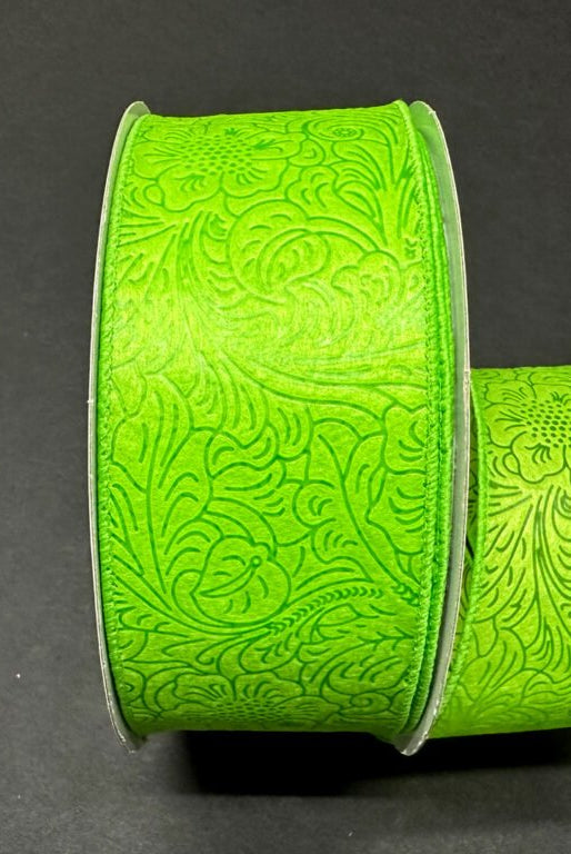 Shop For 2.5in Flower Embossed Ribbon: Lime (10 Yards)