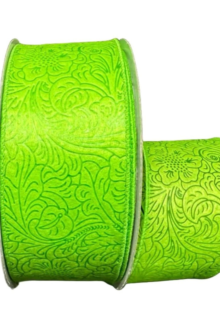 Shop For 2.5in Flower Embossed Ribbon: Lime (10 Yards)