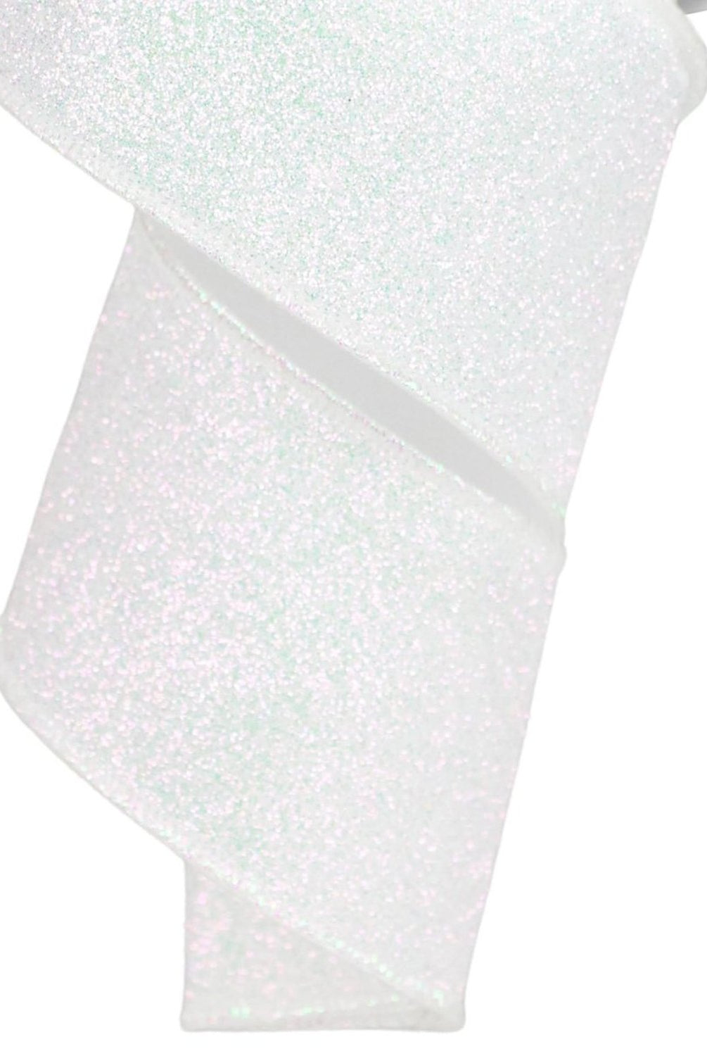 Shop For 2.5in Glitter on Fabric Ribbon: Iridescent White (10 Yards)