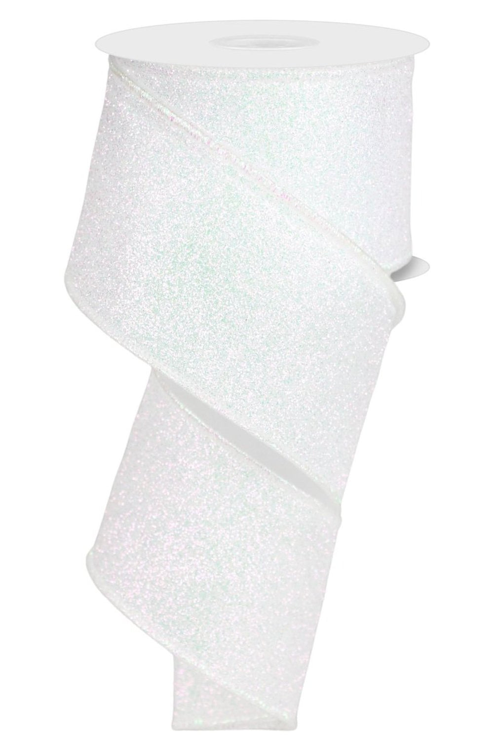 Shop For 2.5in Glitter on Fabric Ribbon: Iridescent White (10 Yards)