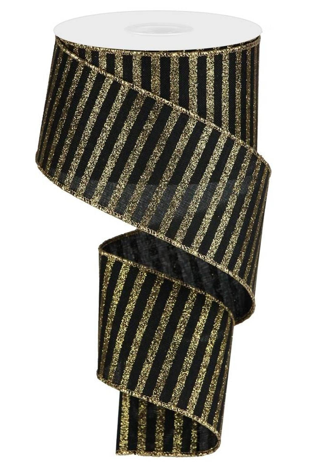 Shop For 2.5in Glitter Stripe Canvas Ribbon: Black & Gold (10 Yards)