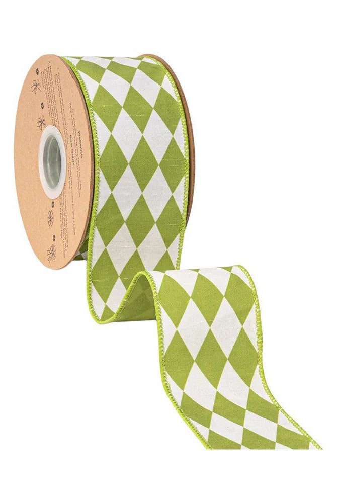 Shop For 2.5in Green Diamonds on Cream Ribbon (10 Yards)