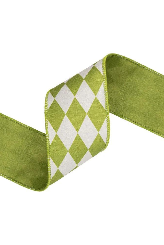 Shop For 2.5in Green Diamonds on Cream Ribbon (10 Yards)