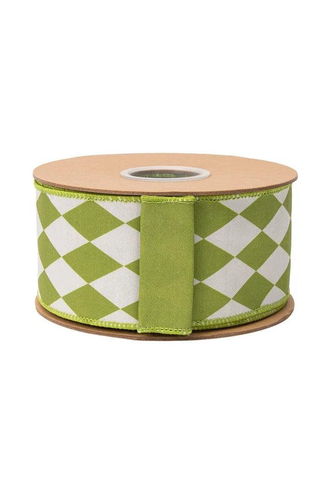Shop For 2.5in Green Diamonds on Cream Ribbon (10 Yards)