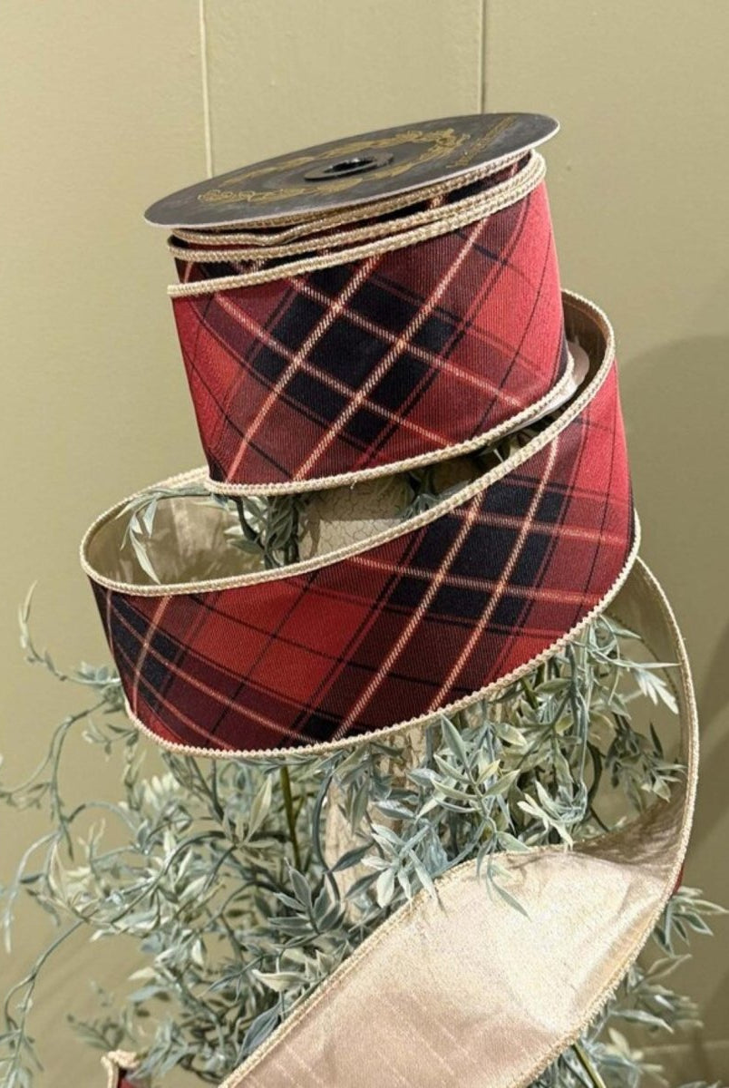 Shop For 2.5in JME Burgundy Plaid Fused Metallic Gold Ribbon (10 Yards)