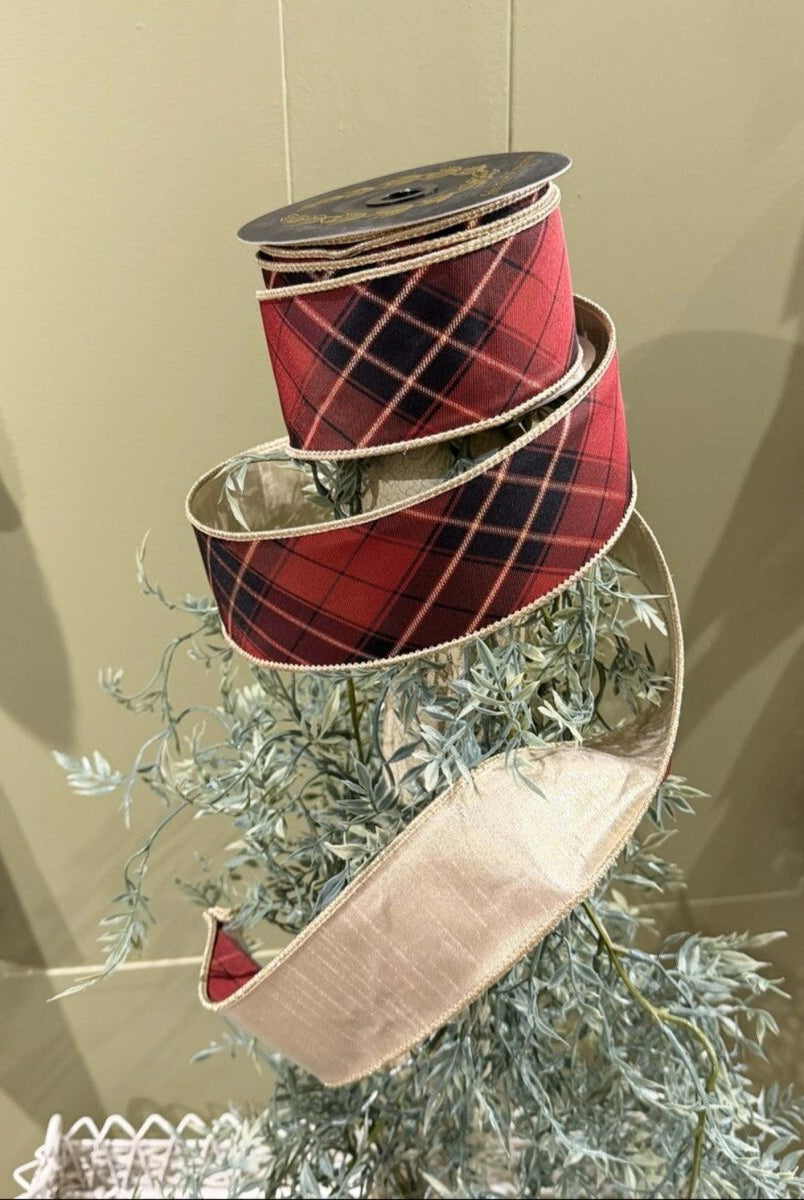 Shop For 2.5in JME Burgundy Plaid Fused Metallic Gold Ribbon (10 Yards)