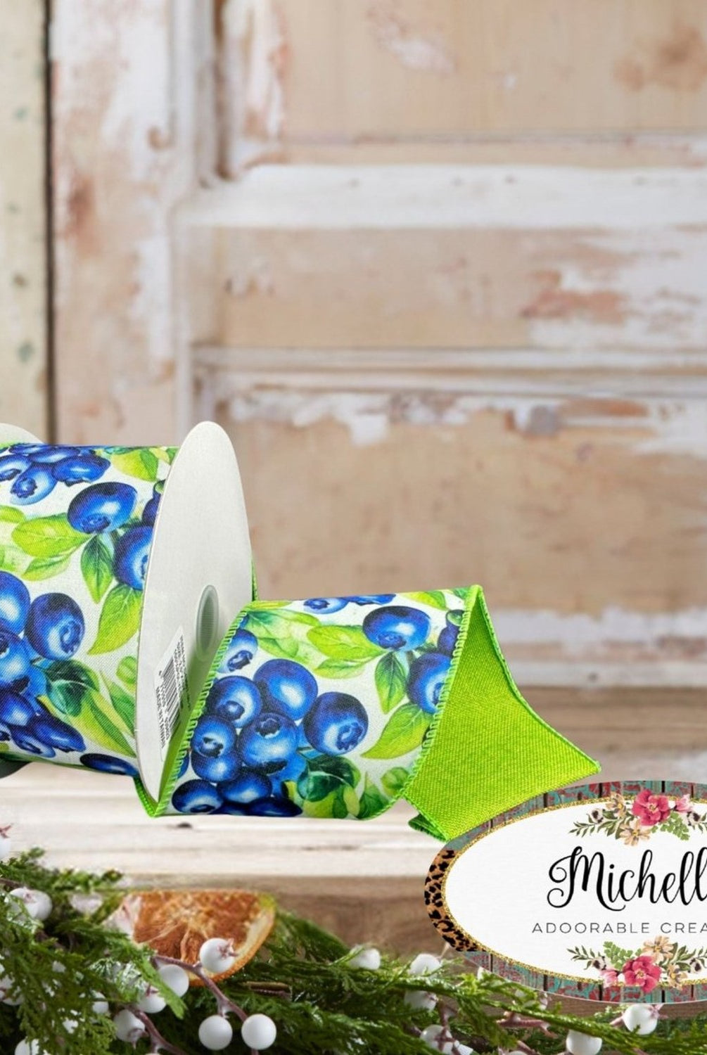 Shop For 2.5in Jumbo Blueberries Fused Ribbon: Lime Green