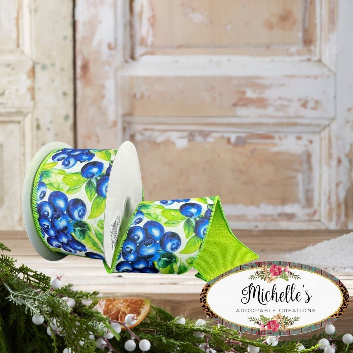 Shop For 2.5in Jumbo Blueberries Fused Ribbon: Lime Green