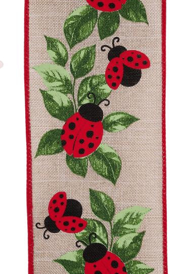 Shop For 2.5in Ladybug and Leaves Ribbon: Natural (10 Yards)