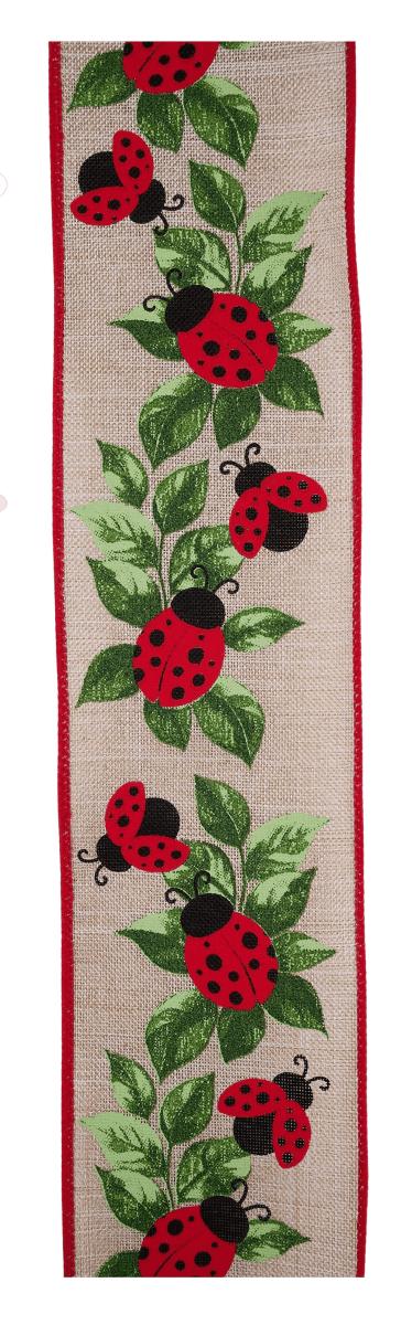 Shop For 2.5in Ladybug and Leaves Ribbon: Natural (10 Yards)