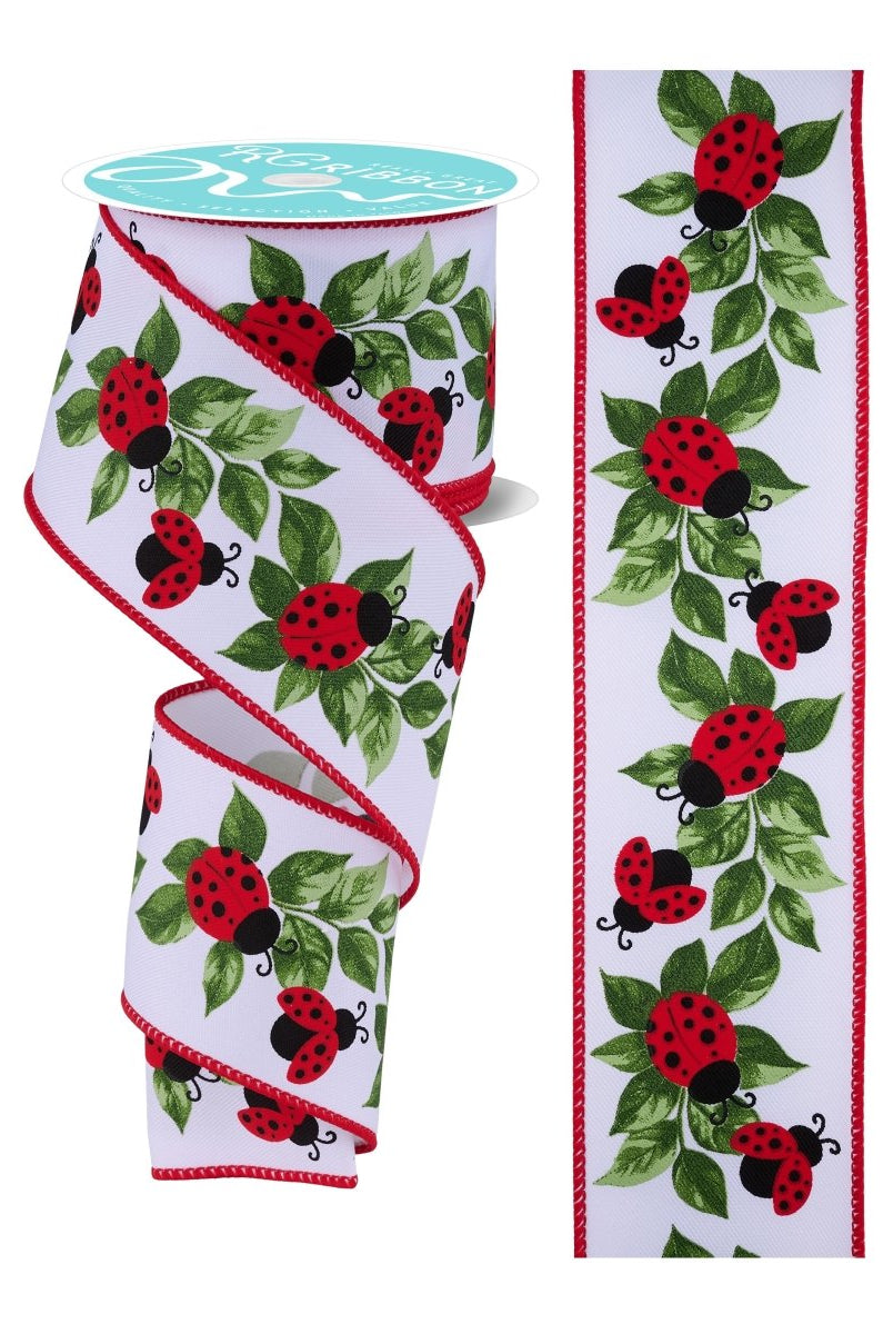 Shop For 2.5in Ladybug and Leaves Ribbon: White (10 Yards)