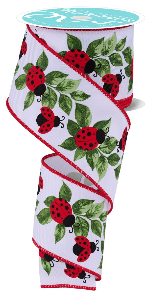 Shop For 2.5in Ladybug and Leaves Ribbon: White (10 Yards)