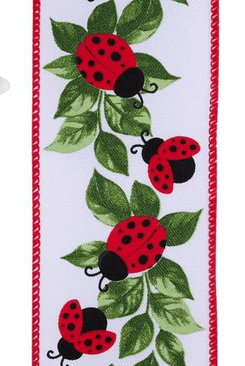 Shop For 2.5in Ladybug and Leaves Ribbon: White (10 Yards)
