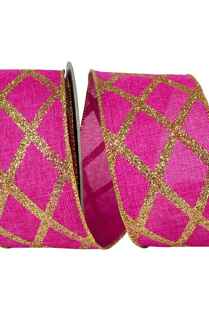 Shop For 2.5in Lattice Diamond Glitter Ribbon: Fuchsia