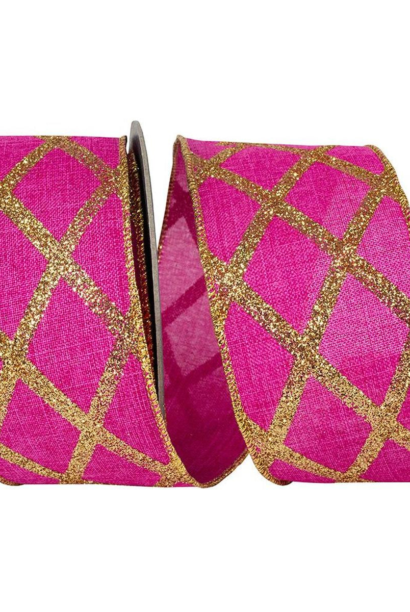 Shop For 2.5in Lattice Diamond Glitter Ribbon: Fuchsia