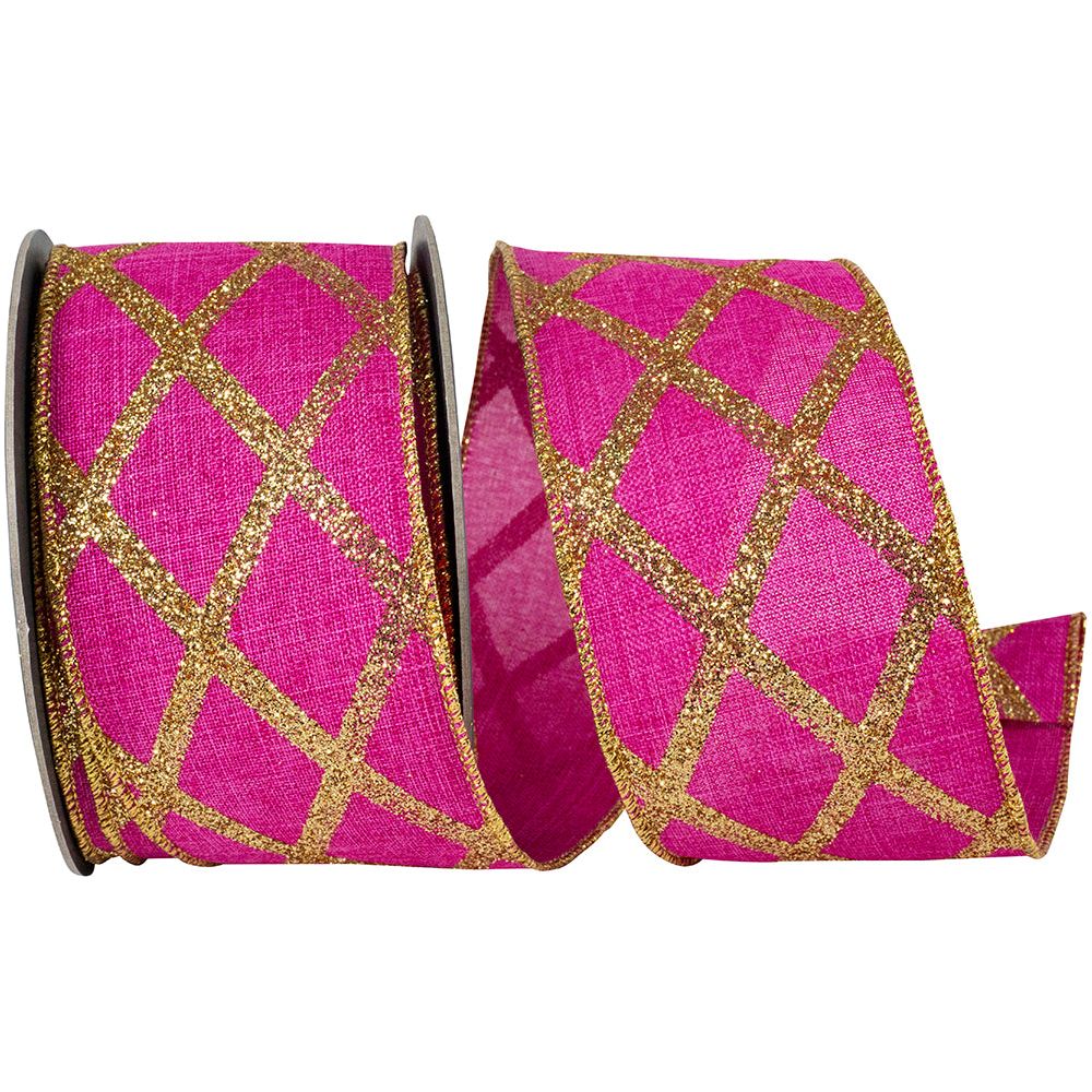 Shop For 2.5in Lattice Diamond Glitter Ribbon: Fuchsia