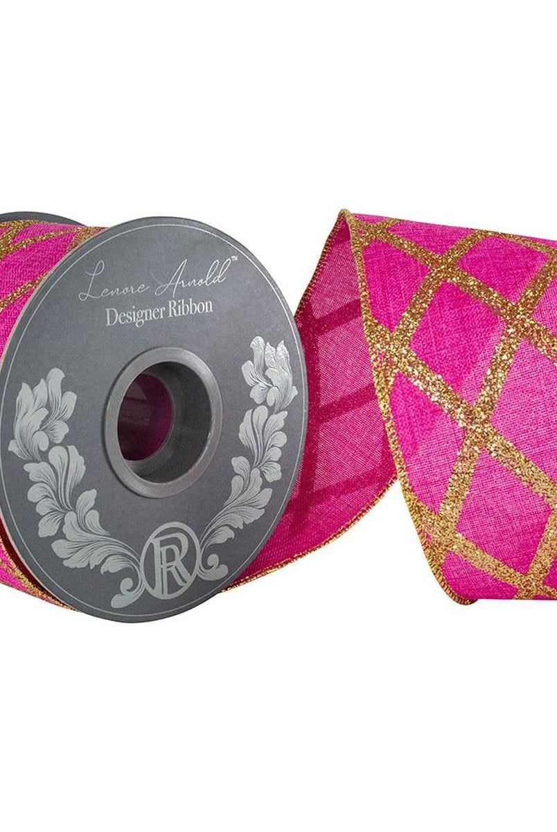 Shop For 2.5in Lattice Diamond Glitter Ribbon: Fuchsia
