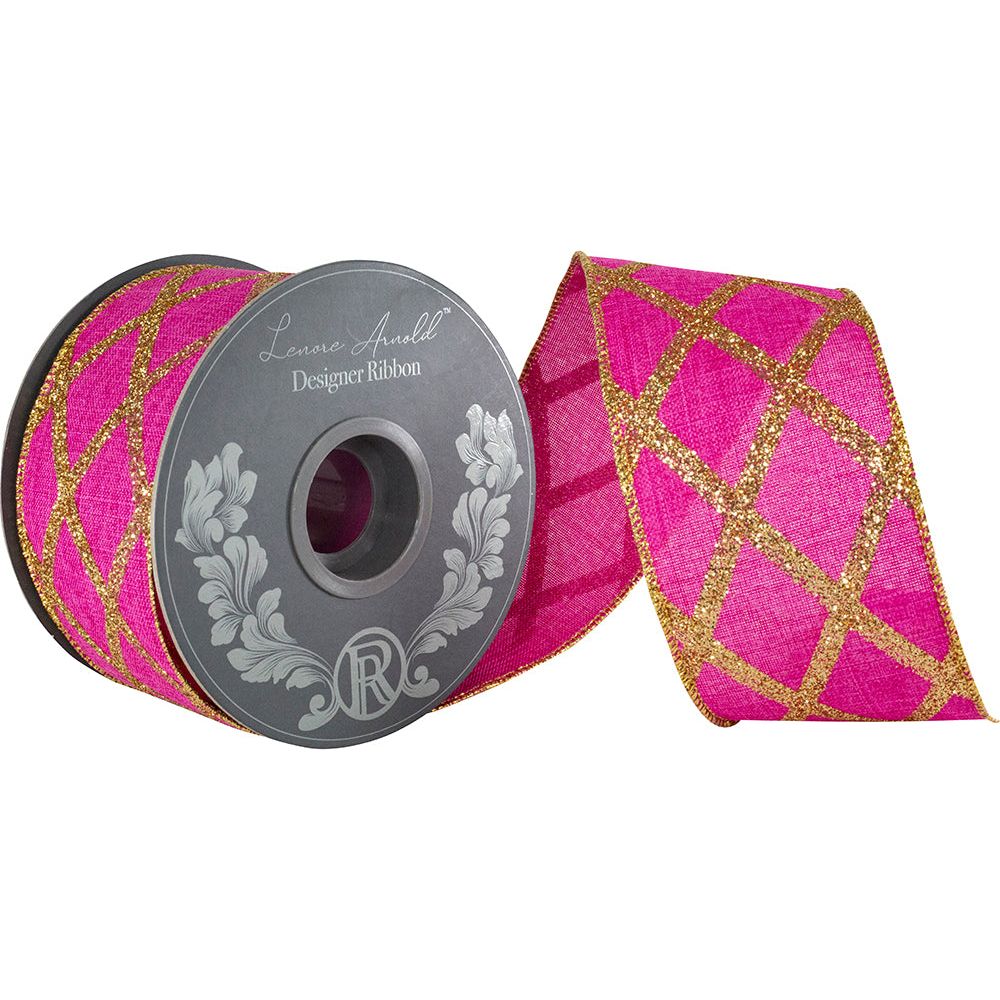 Shop For 2.5in Lattice Diamond Glitter Ribbon: Fuchsia