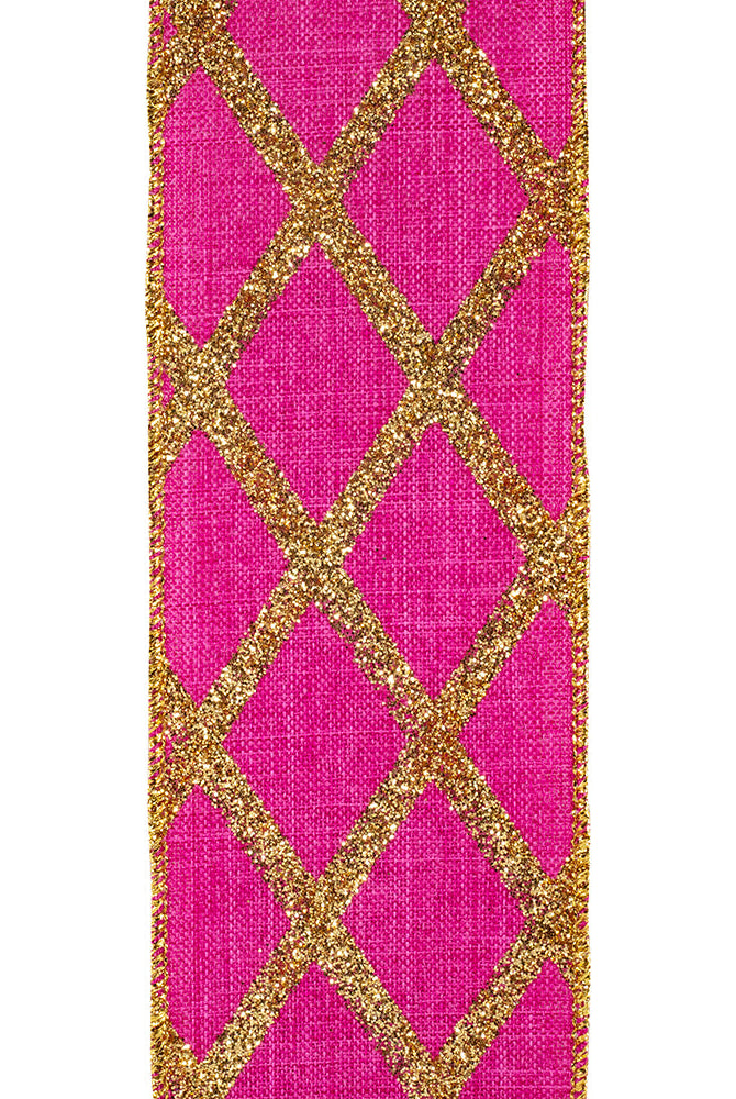 Shop For 2.5in Lattice Diamond Glitter Ribbon: Fuchsia