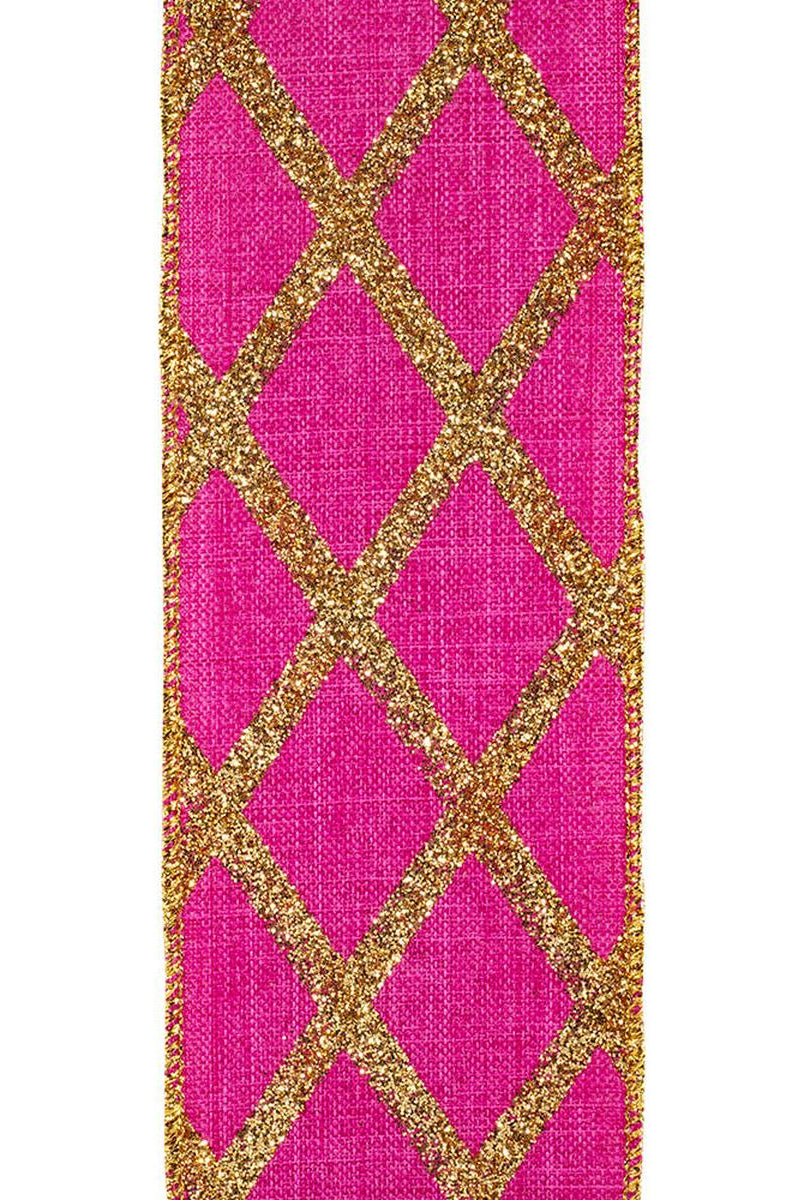 Shop For 2.5in Lattice Diamond Glitter Ribbon: Fuchsia