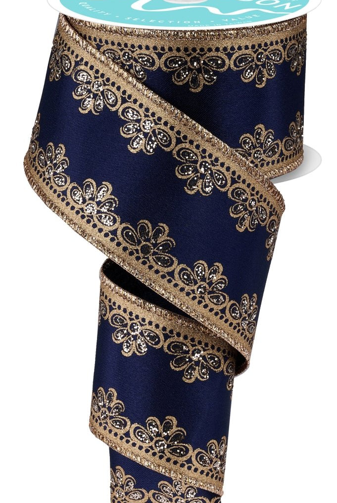 Shop For 2.5in Lux Scallop Trim Ribbon: Navy/Gold (10 Yards)