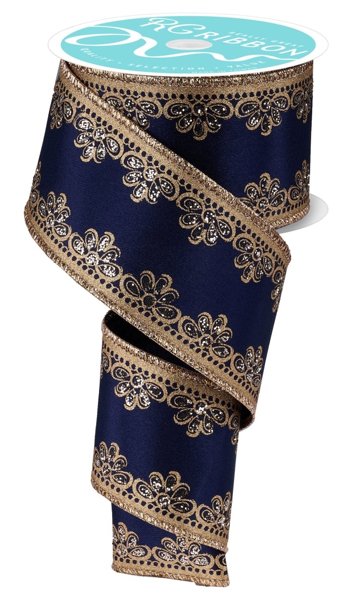 Shop For 2.5in Lux Scallop Trim Ribbon: Navy/Gold (10 Yards)