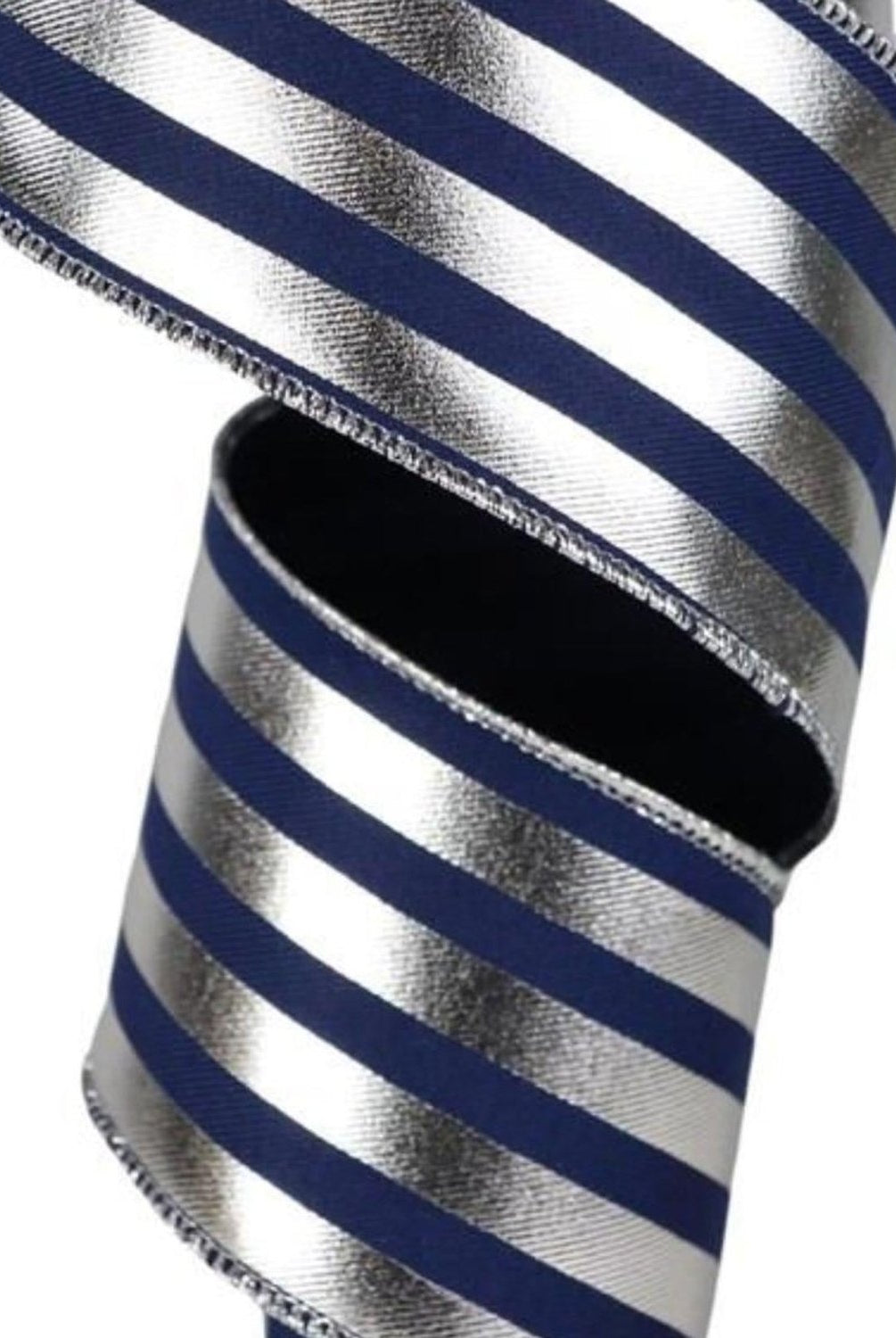 Shop For 2.5in Metallic Vertical Stripes Ribbon: Navy Blue & Silver (10 Yards)
