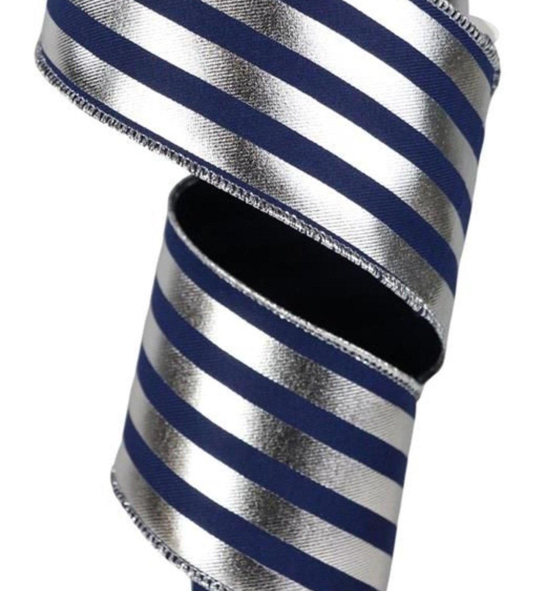 Shop For 2.5in Metallic Vertical Stripes Ribbon: Navy Blue & Silver (10 Yards)