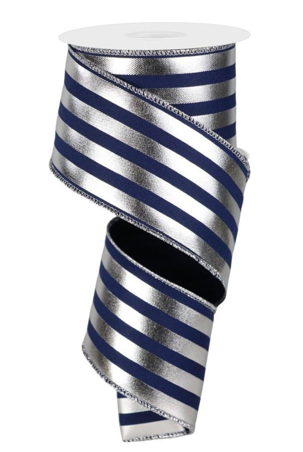 Shop For 2.5in Metallic Vertical Stripes Ribbon: Navy Blue & Silver (10 Yards)