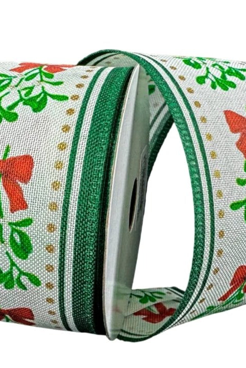 Shop For 2.5in Mistletoe Bows & Stripe Edges Ribbon: Green & Ivory (10 Yards)