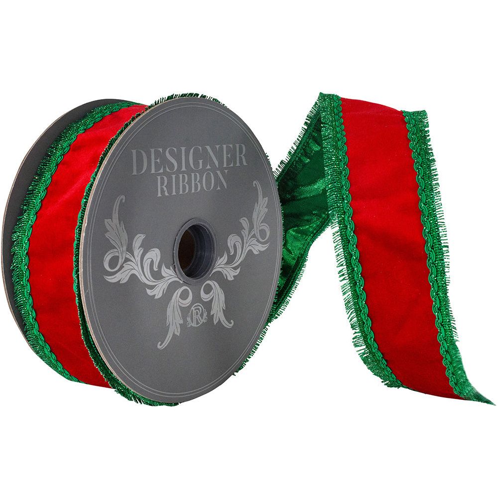 Shop For 2.5in Opulent Trim Fringe Velvet Ribbon: Red/Green (10 Yards)
