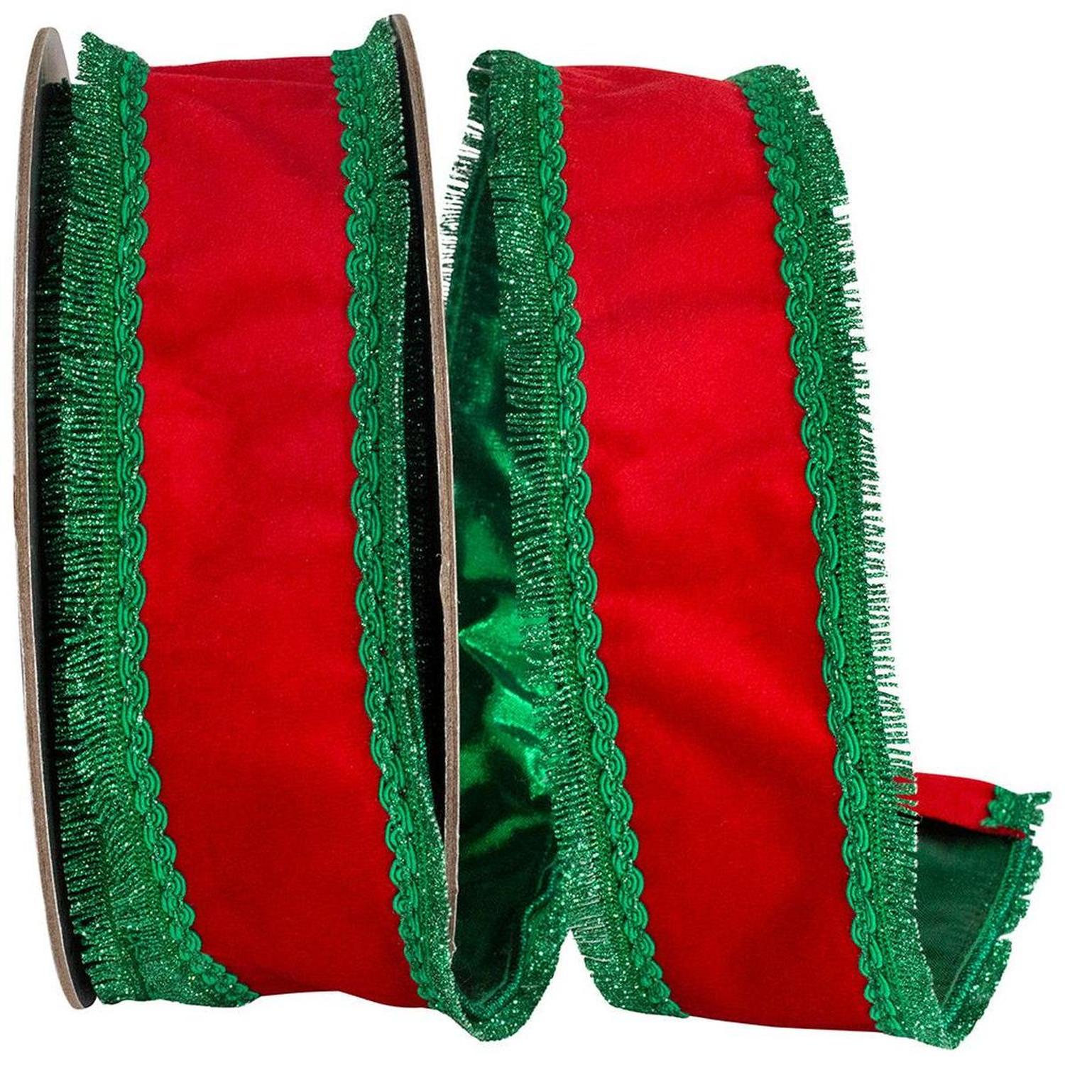 Shop For 2.5in Opulent Trim Fringe Velvet Ribbon: Red/Green (10 Yards)