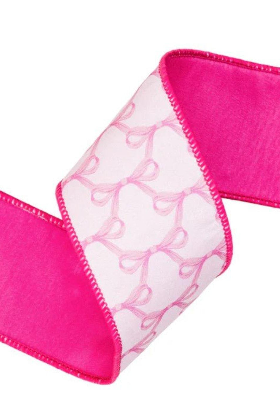 2.5in Pink Bow Dupioni Ribbon: White (10 Yards)