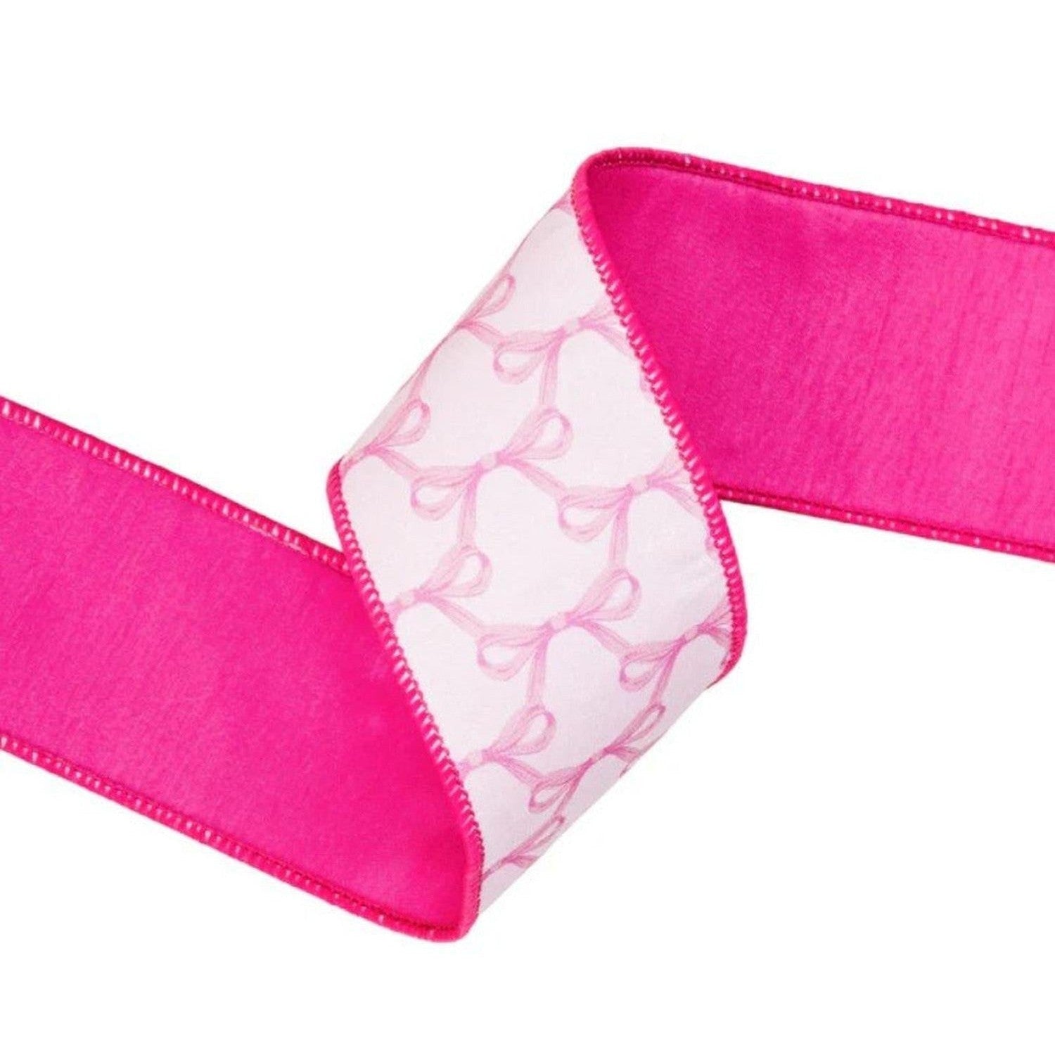 2.5in Pink Bow Dupioni Ribbon: White (10 Yards)
