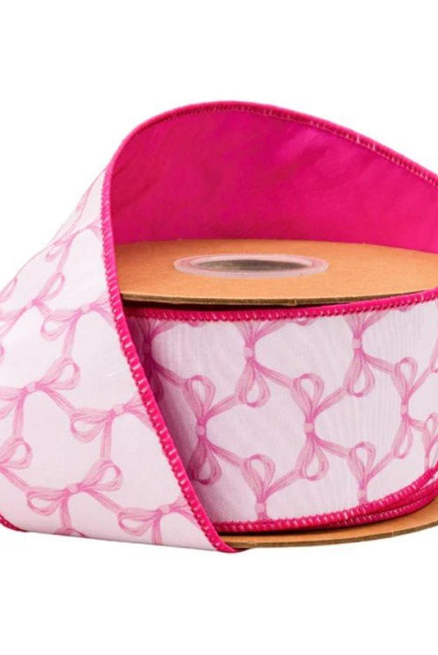 2.5in Pink Bow Dupioni Ribbon: White (10 Yards)