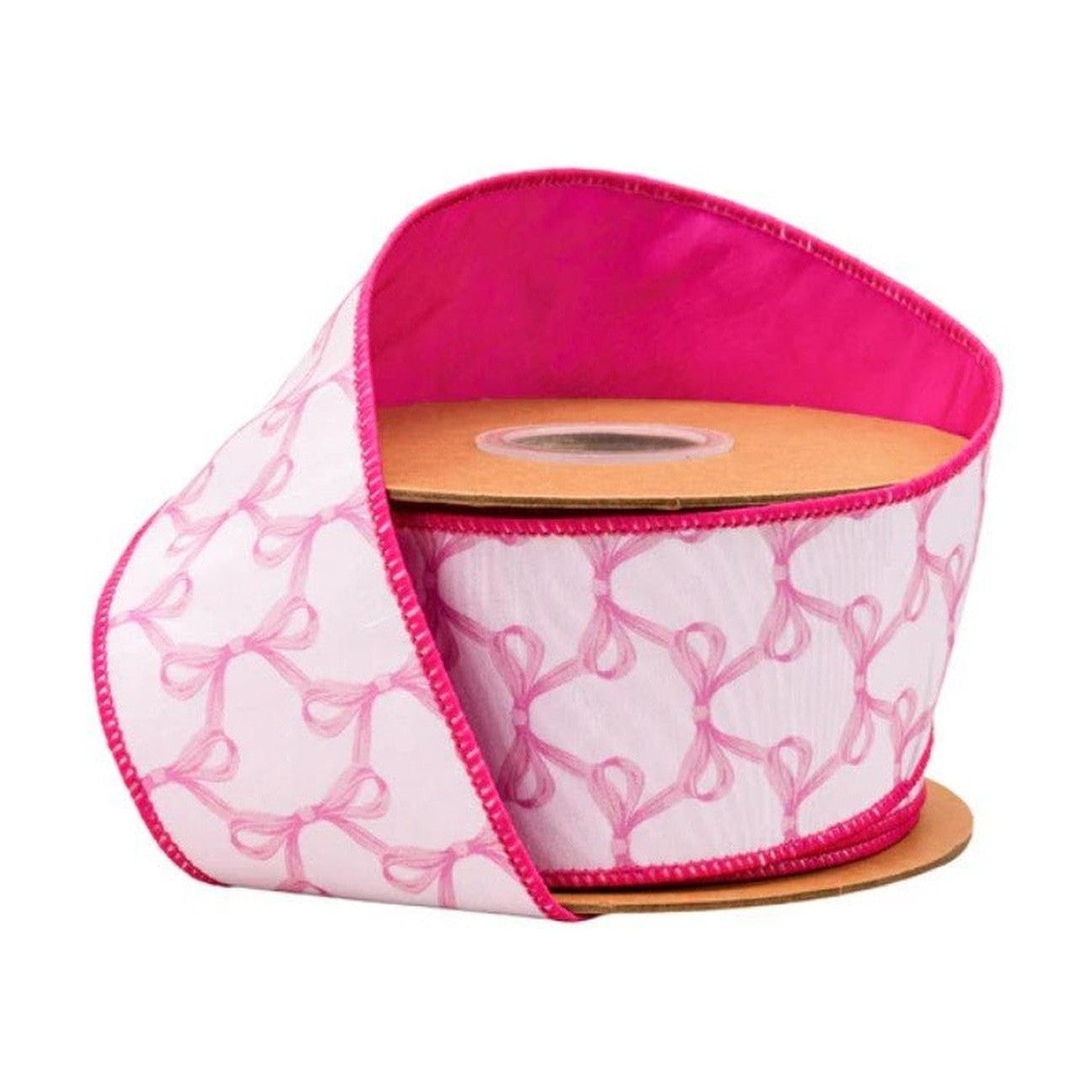 2.5in Pink Bow Dupioni Ribbon: White (10 Yards)