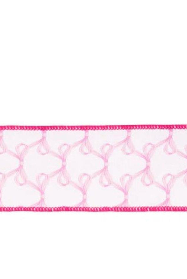 2.5in Pink Bow Dupioni Ribbon: White (10 Yards)