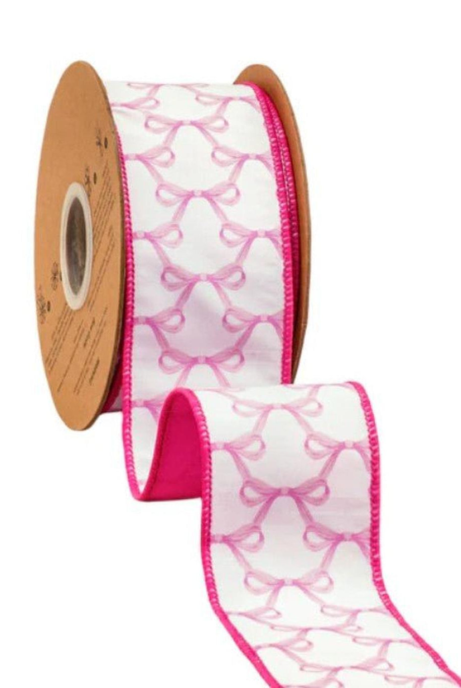 2.5in Pink Bow Dupioni Ribbon: White (10 Yards)