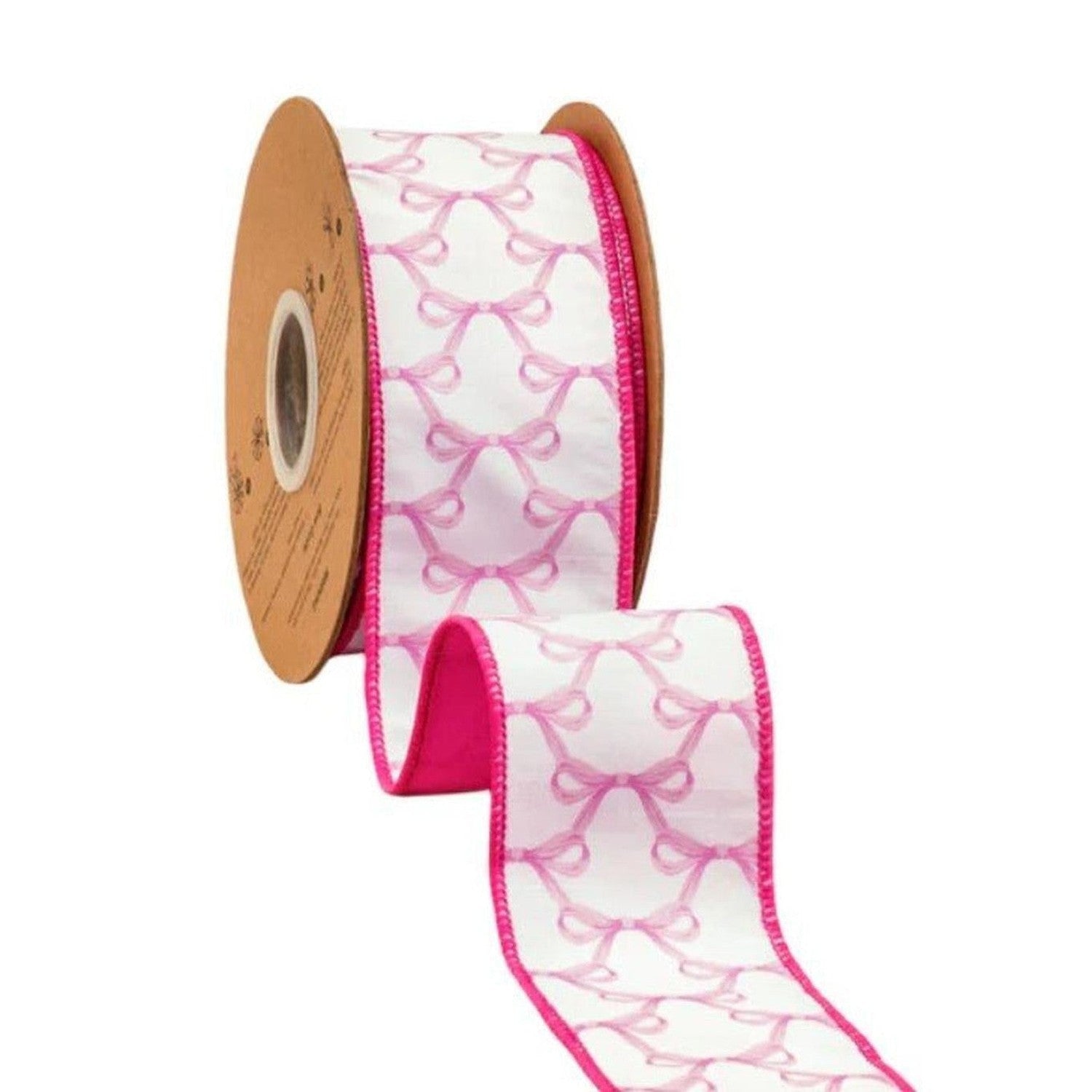 2.5in Pink Bow Dupioni Ribbon: White (10 Yards)