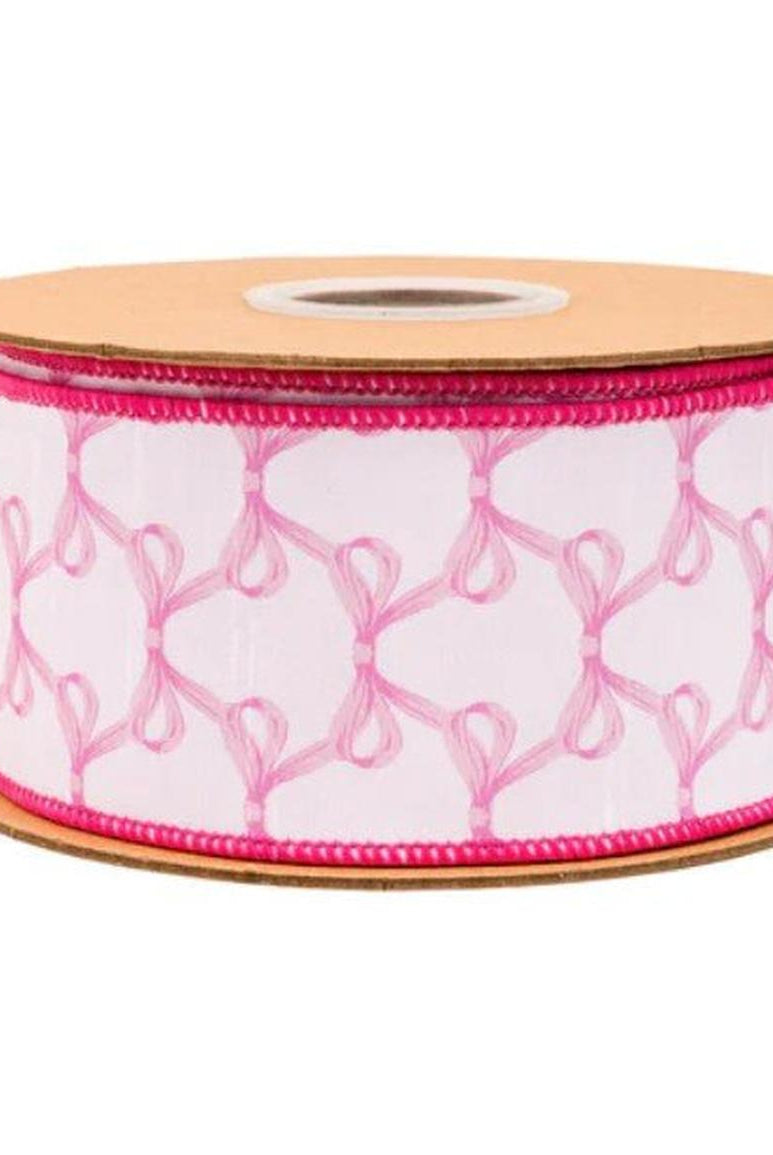 2.5in Pink Bow Dupioni Ribbon: White (10 Yards)