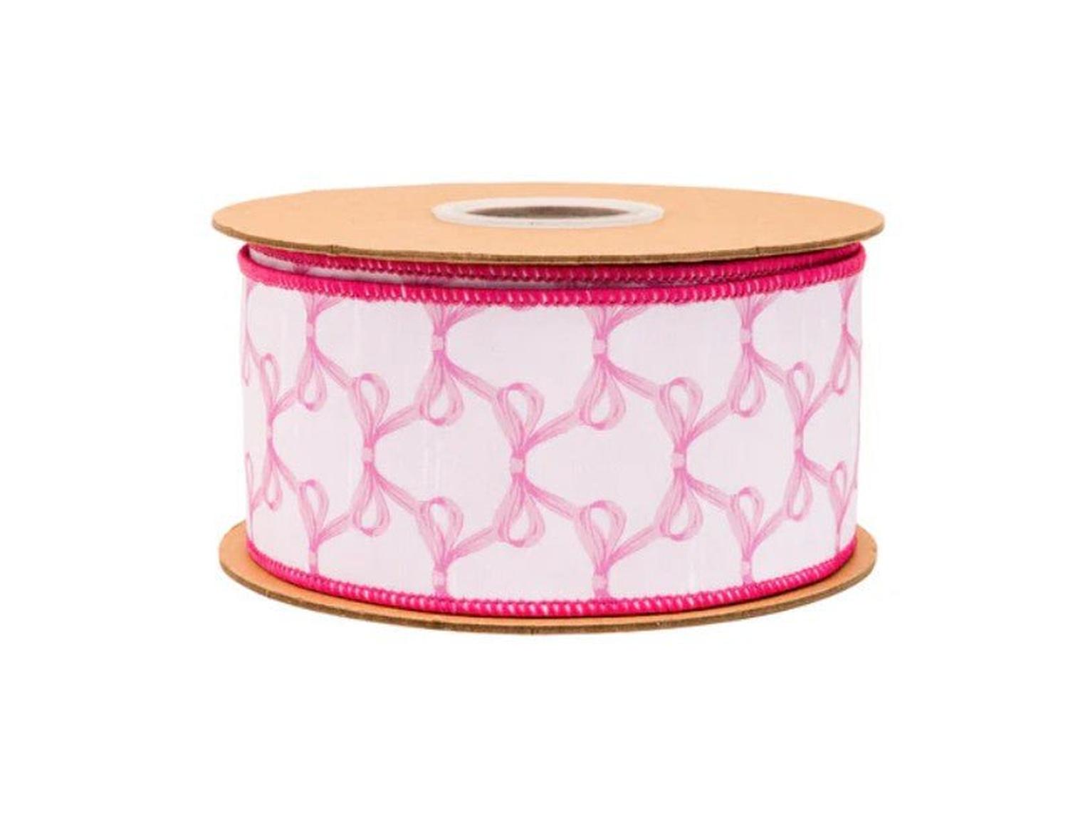 2.5in Pink Bow Dupioni Ribbon: White (10 Yards)