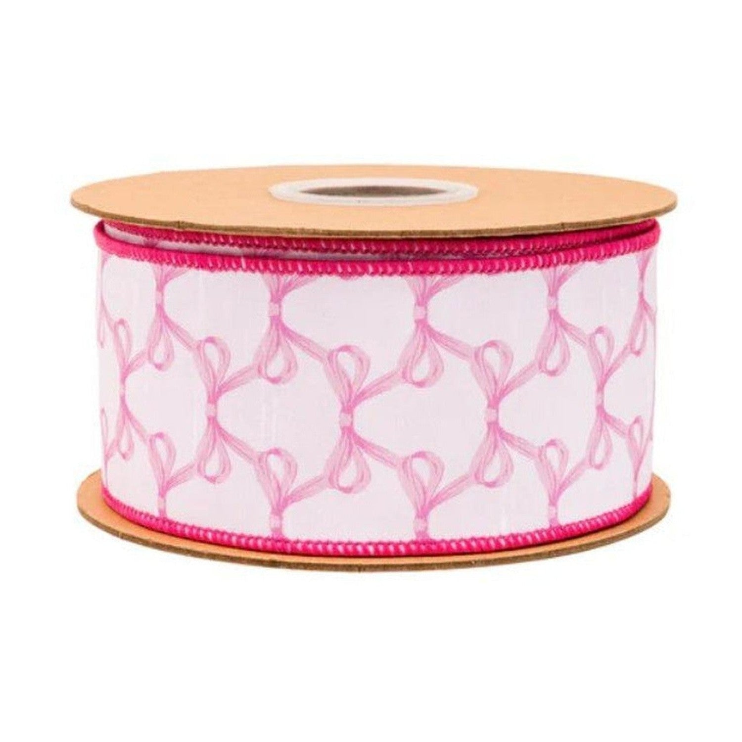 2.5in Pink Bow Dupioni Ribbon: White (10 Yards)