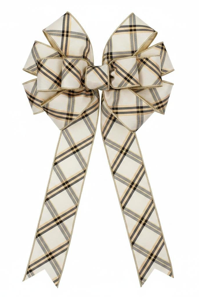 Shop For 2.5in Plaid Dupion Stripe Ribbon: Beige/Black (10 Yards)