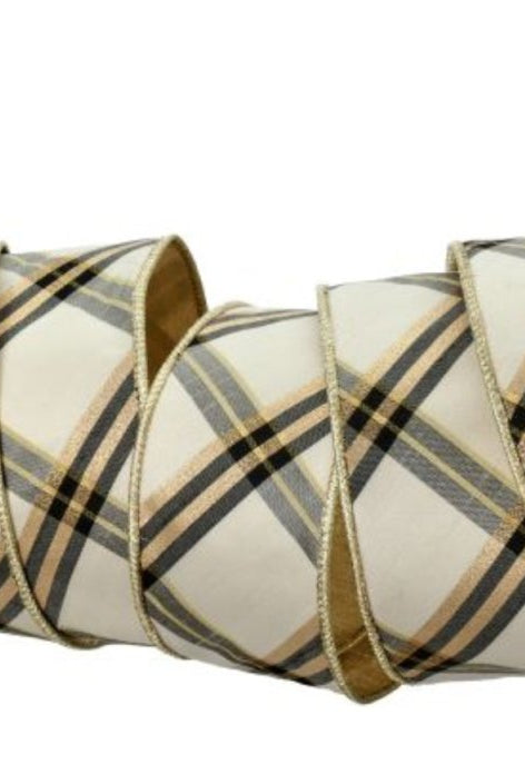 Shop For 2.5in Plaid Dupion Stripe Ribbon: Beige/Black (10 Yards)