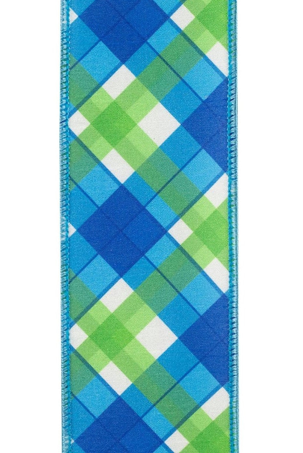 Shop For 2.5in Plaid Seaway Deluxe Backed Ribbon: Blue/Green (10 Yards)