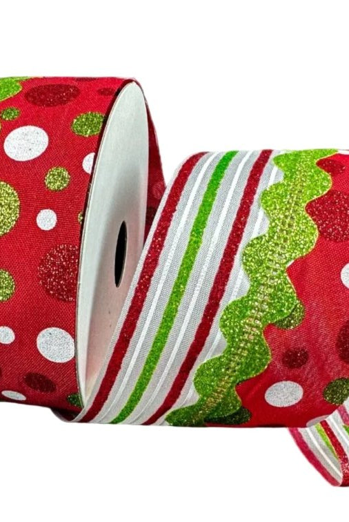 Shop For 2.5in Polka Dot Stripes RicRac Ribbon: Red/Green (10 Yards)