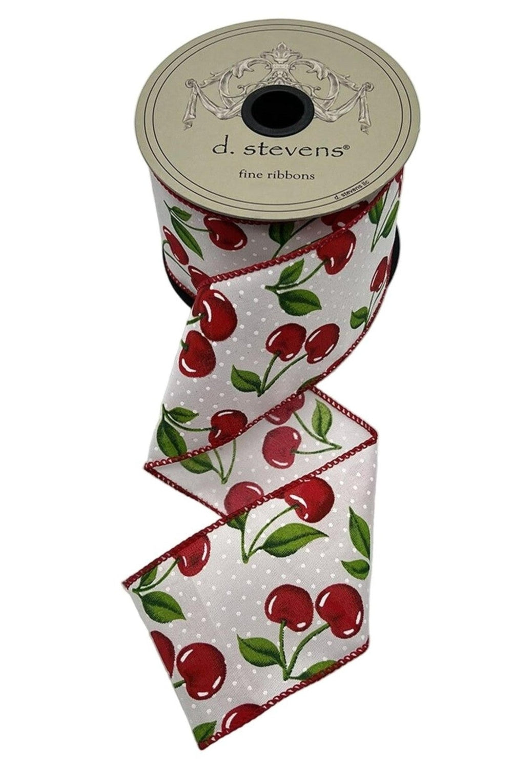 2.5in Poplin Cherries Ribbon: White (10 Yards)