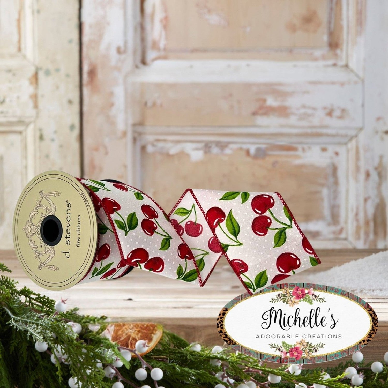 Shop For 2.5in Poplin Cherries Ribbon: White (10 Yards)