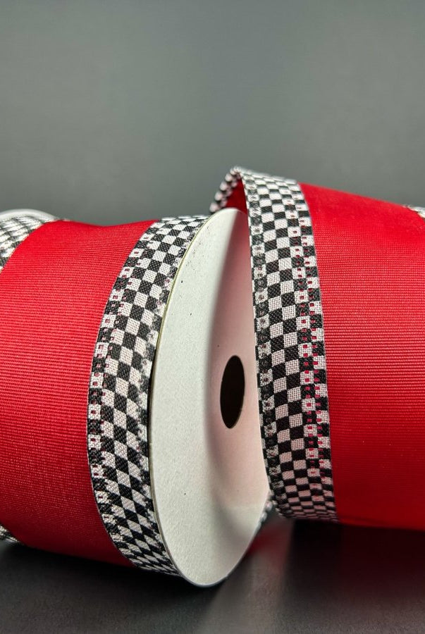 Shop For 2.5in Ribbed Satin Check Edge Ribbon: Red (10 Yards)